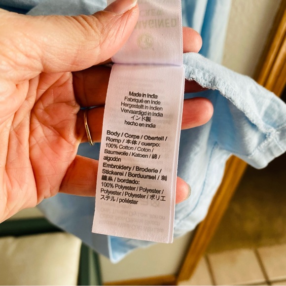 J. Crew Factory | Long-Sleeve Eyelet Ruffle Top Glazed Sky Size Small - Picture 10 of 11